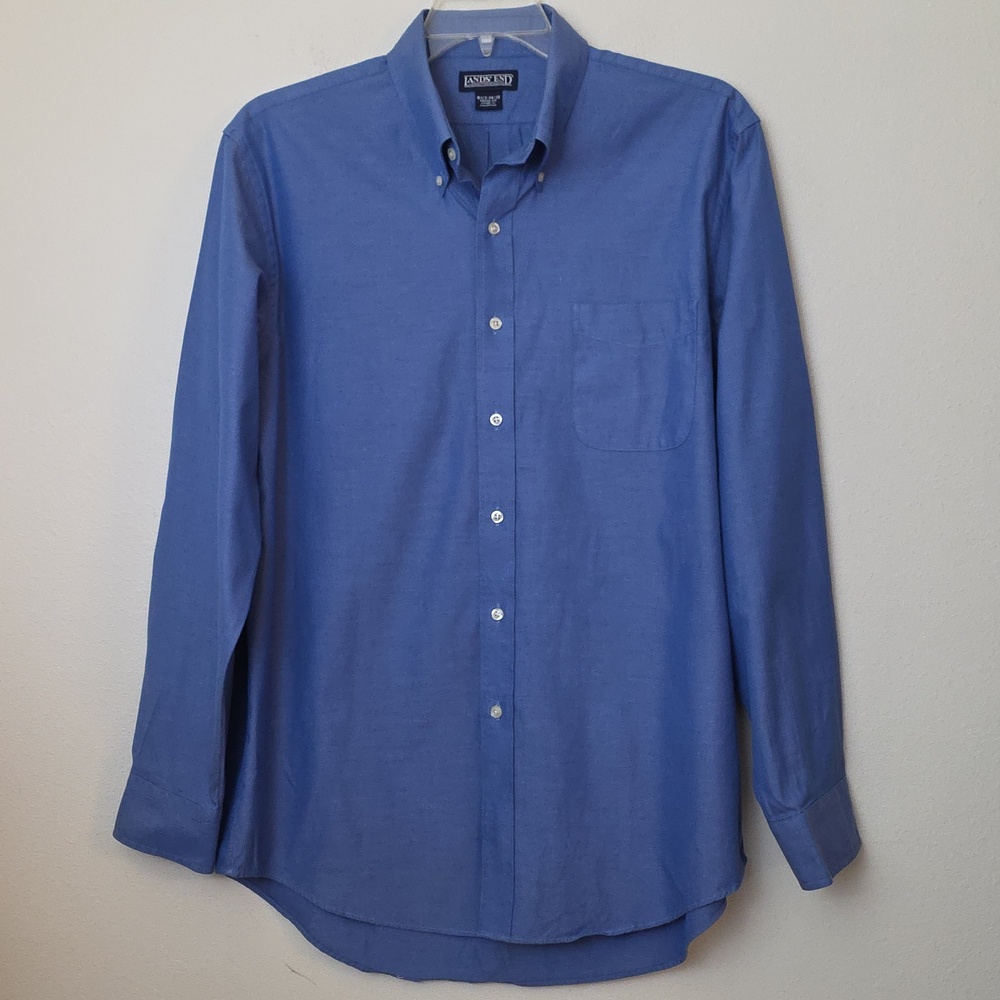 Lands' End Blue Long Sleeve Cotton Button Shirt 16 1/2 34/35